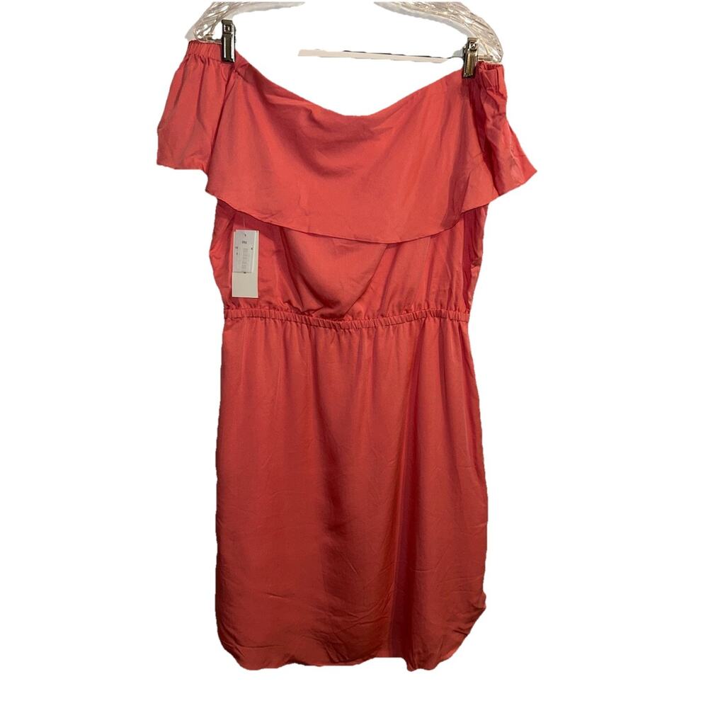 Halston Large Coral Off The Shoulder Ruffle Dress Elastic Waist Knee Length NWT